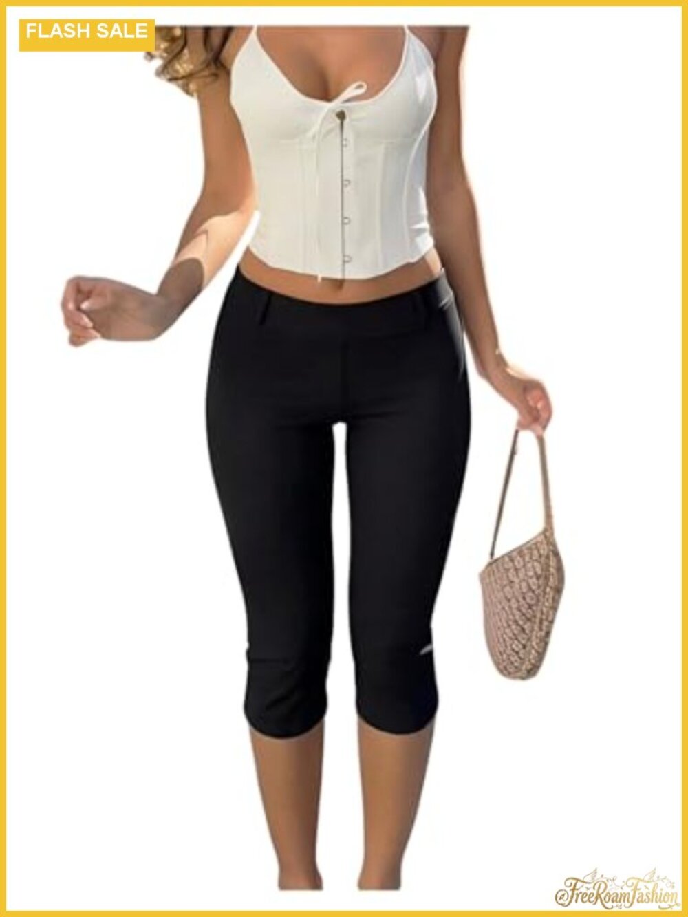 Women's Low Rise Capri Leggings High Stretch Workout Cropped Pants